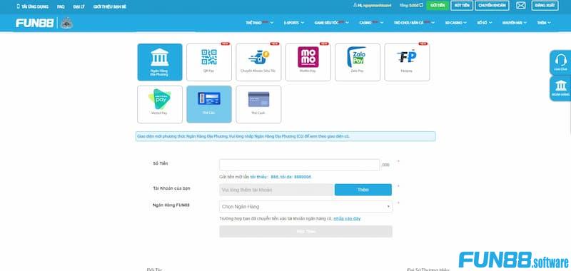 Các hình thức nạp tiền Fun88 thật sự rất đa dạng với sự độc lạ