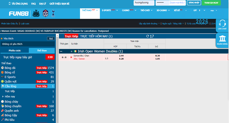 cá cược cầu lông tại Fun88