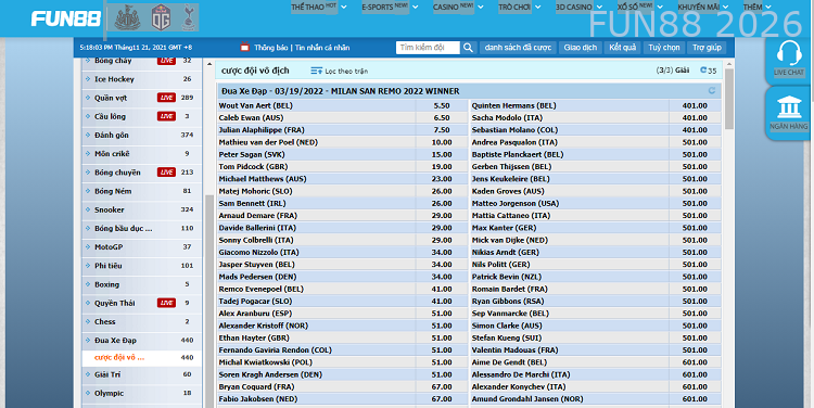 Cá cược Đua xe tại Fun88