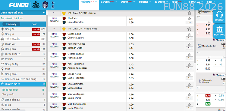 Cá cược Đua xe tại Fun88