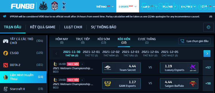 Cá Độ Liên Minh tại Fun88