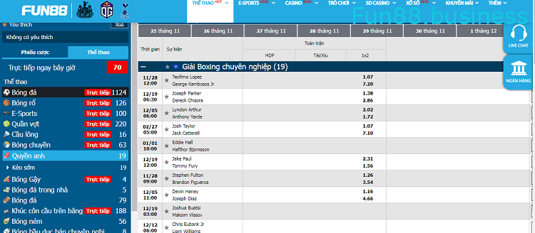 Cá cược quyền anh Fun88