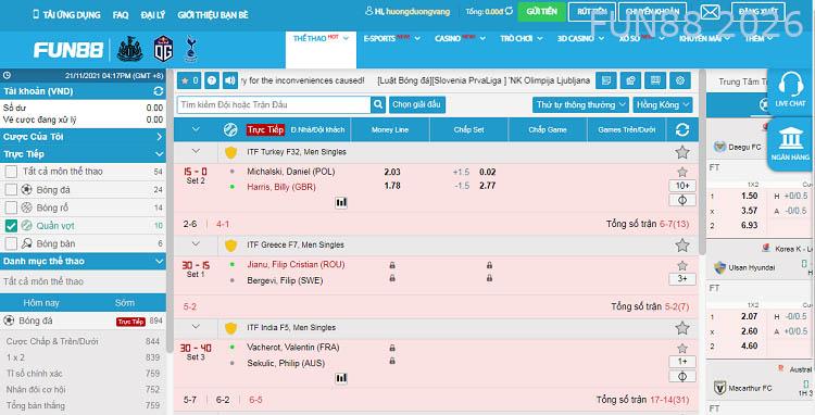 Cá cược tennis Fun88