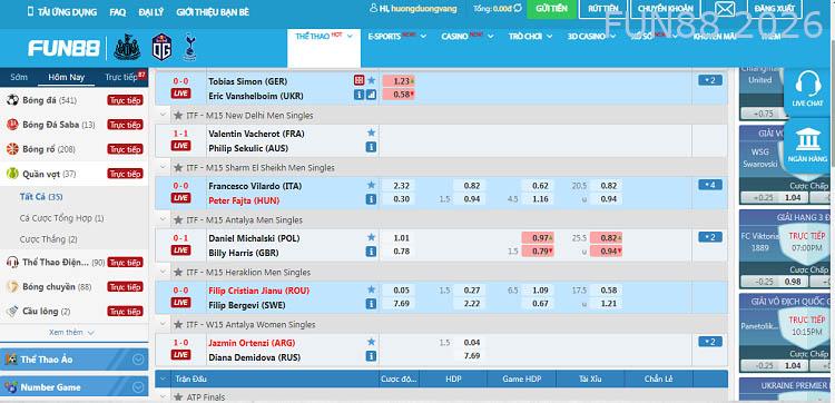 Cá cược tennis Fun88